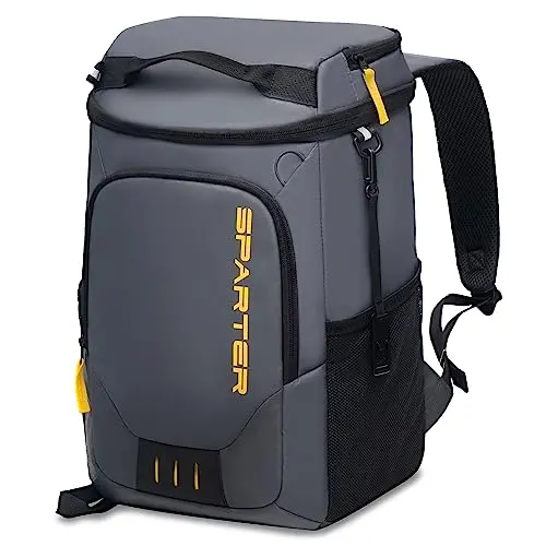 SPARTER Black cooler backpack showing two separate insulated compartments