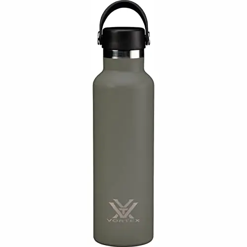 Vortex Optics insulated water bottle in lichen color with a sturdy handle