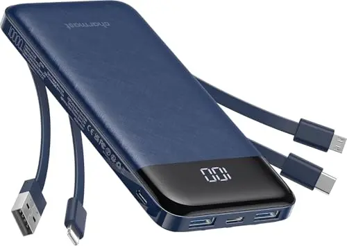 Charmast portable charger with built-in cables unfolding from the side