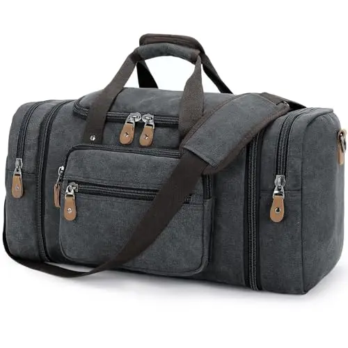 Gonex 50L expandable canvas duffle bag for men in dark gray