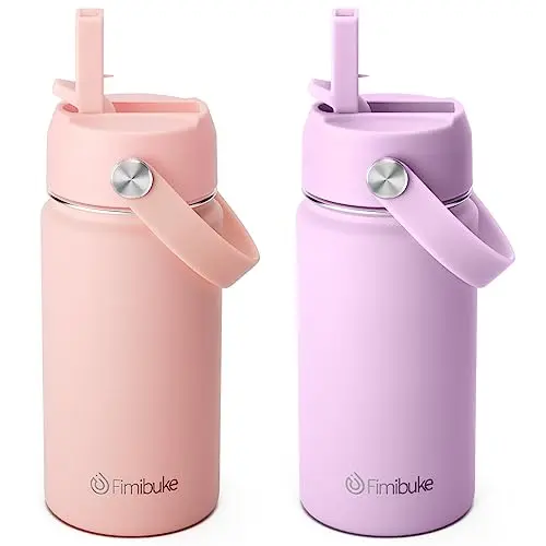 Fimibuke 14oz two-pack of stainless steel kids water bottles in Milky Pastel colors