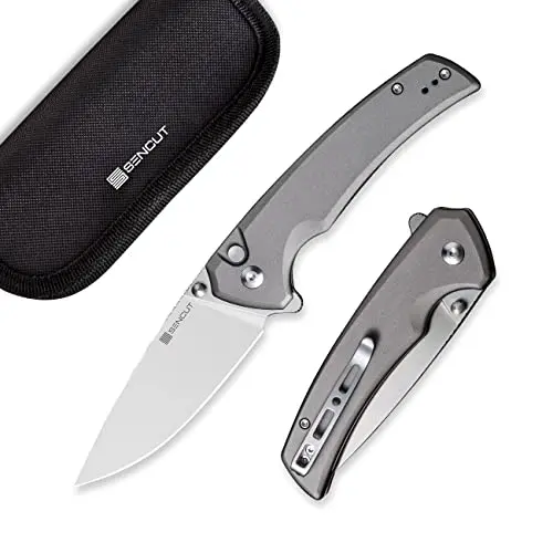 SENCUT Serene gray aluminum button lock folding knife