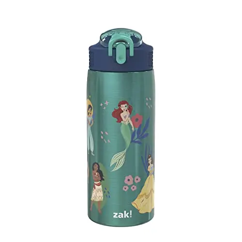 Zak Designs 19oz vacuum insulated Disney Princess water bottle with locking spout