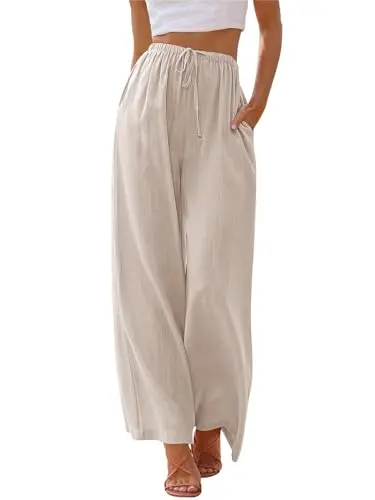 LILLUSORY women's wide leg linen pants in a soft apricot color