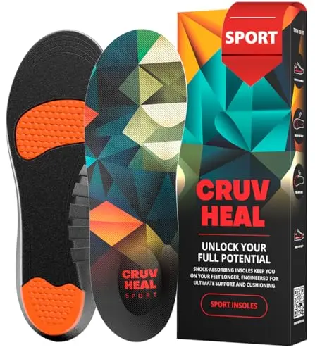 CRUVHEAL sport shock absorbing insoles with gel pads for running and hiking