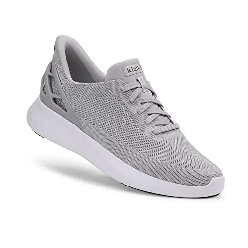 Kizik Athens slip-on sneakers in Slate Grey, showing the hands-free entry system.