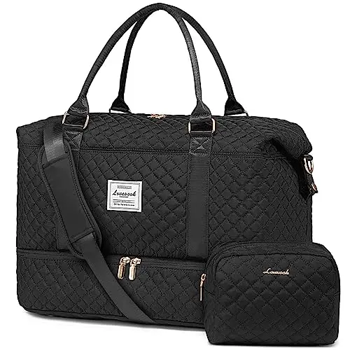 LOVEVOOK quilted women's travel duffel bag with separate shoe compartment