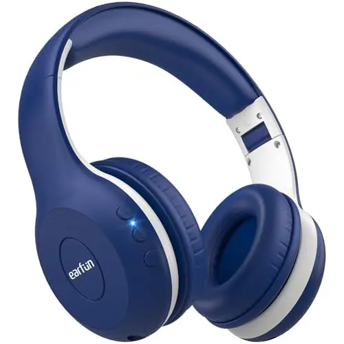 EarFun K2 kids bluetooth headphones in blue, showing a foldable design.