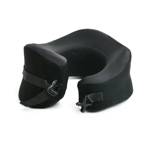 C CUSHION LAB ergonomic travel pillow in black, showcasing its asymmetric, cradle-like shape.