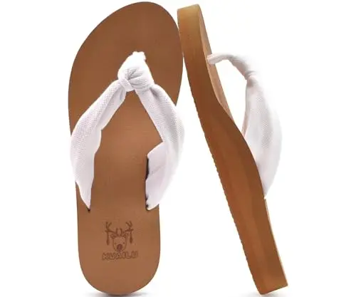 KuaiLu women's flip flop sandals with a cloth bow and thick cushioned footbed.