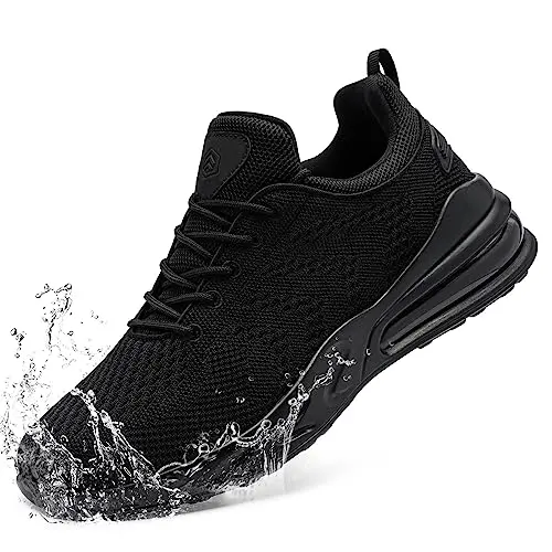 LARNMERN black water-resistant slip-resistant work sneakers