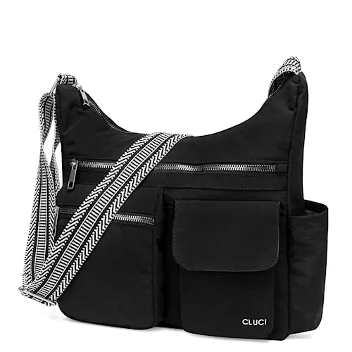 CLUCI waterproof nylon crossbody bag for women in a stylish color, showing external pockets.
