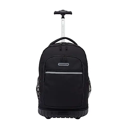 Travelers Club black rolling backpack with in-line skate wheels and telescopic handle