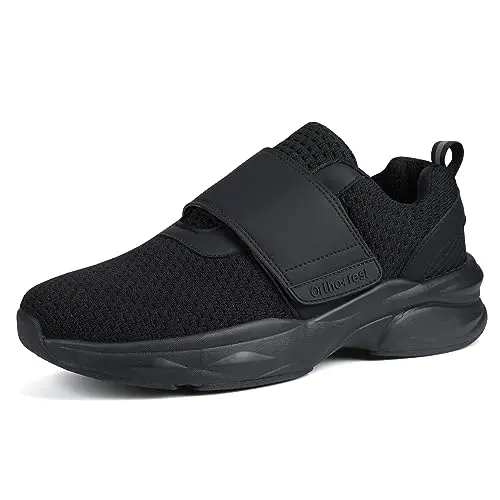 Ortho+rest black men's diabetic walking shoes with adjustable fit