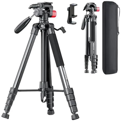 CAMBOFOTO 74 inch tall aluminum travel tripod with pan head and carry bag