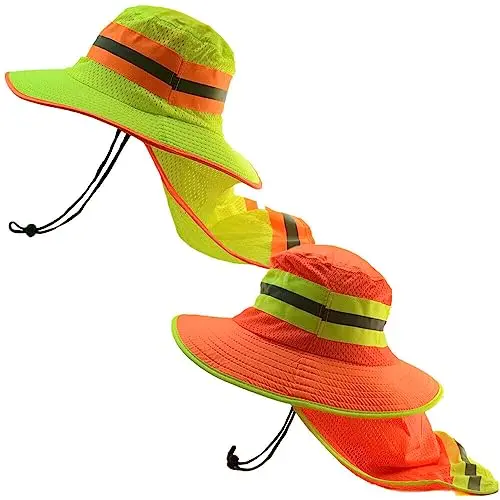 Glory Max two-pack bucket hats with mesh neck flaps in green and orange