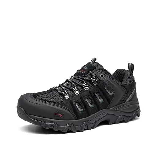 NORTIV 8 Men's suede leather waterproof hiking shoes in black and grey