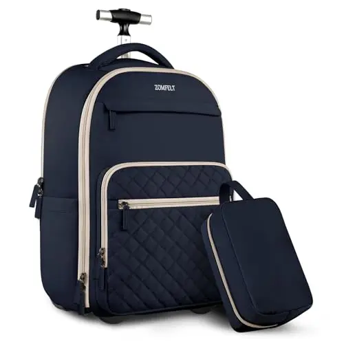 ZOMFELT blue rolling backpack with toiletry bag and large capacity