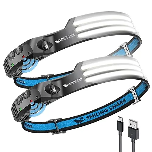 SMILING SHARK two-pack of white headlamps with wave sensor feature