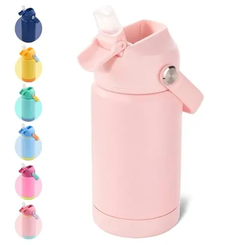 Kerilyn pink stainless steel kids water bottle with straw