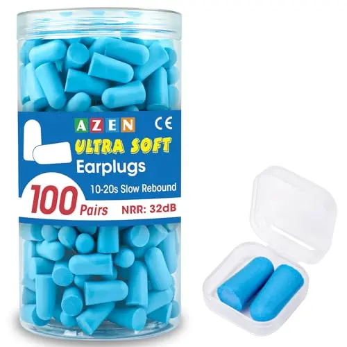 AZEN 100 pairs of lake blue foam earplugs in a large canister