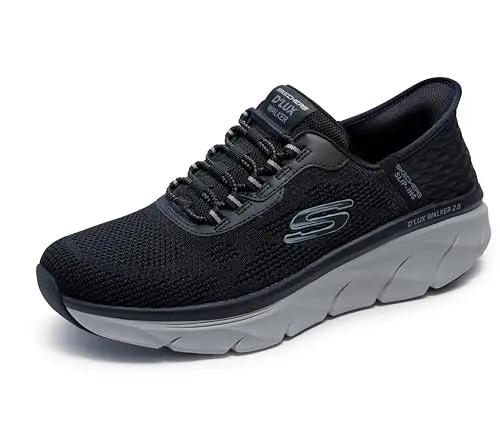Skechers D'Lux Walker Rezinate hands-free slip-in sneaker in black and gray