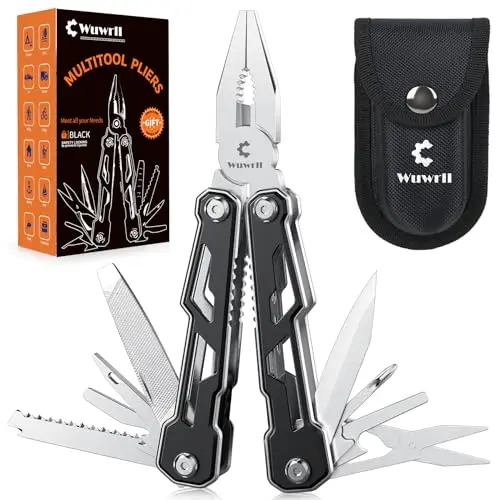 WUWRL black 16-in-1 stainless steel multitool with safety lock