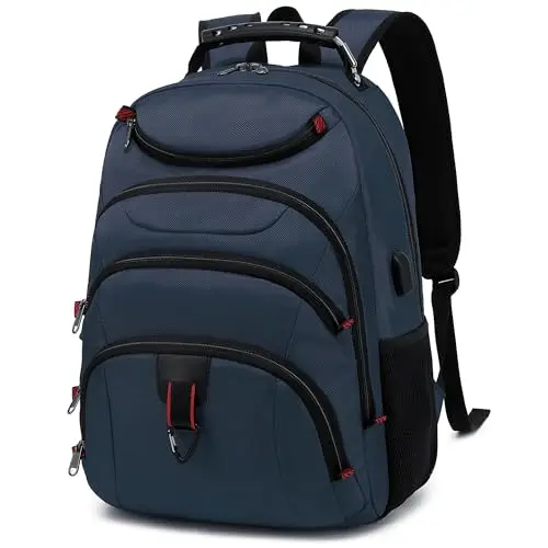 Boavan navy blue rugged laptop backpack