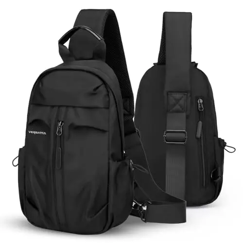 VERSATTA black sling crossbody mini backpack with USB port