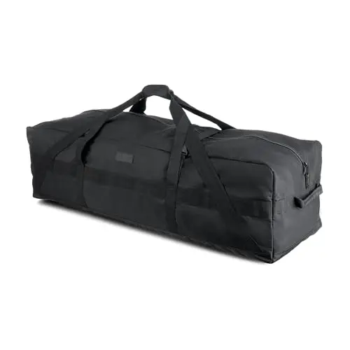 Fitdom heavy-duty extra large black duffel bag with wrap-around handles.