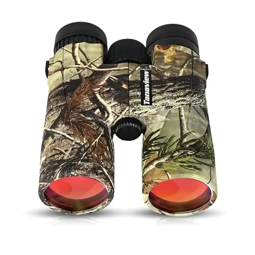 Tanaview 10x42 compact binoculars with camouflage pattern and carrying case