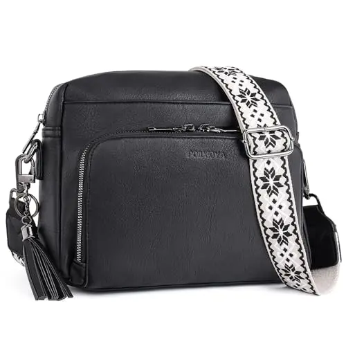 POIUGOYA brown vegan leather crossbody purse with built-in wallet