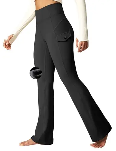 Heathyoga Women's Fleece Lined Flared Leg Cargo Pants.