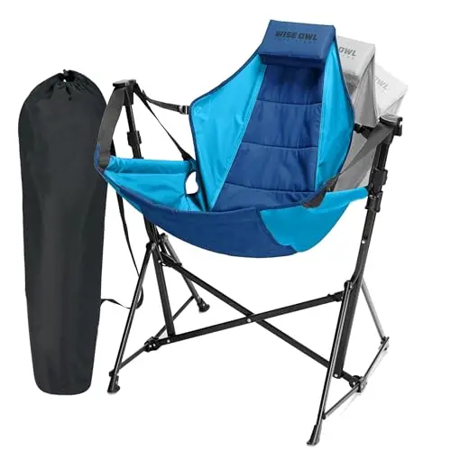 Wise Owl Outfitters blue folding hammock chair with adjustable backrest.