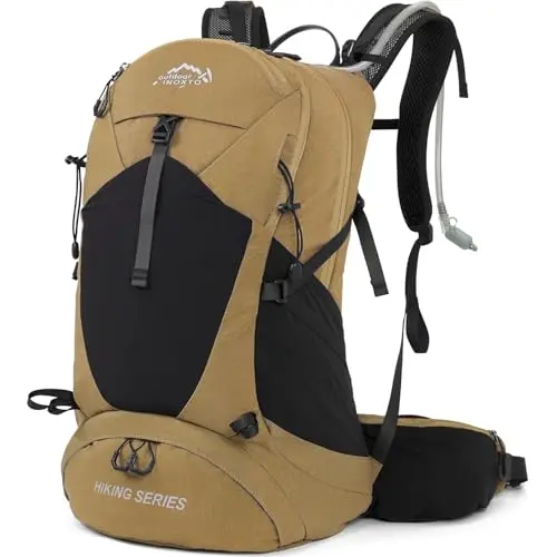 IX INOXTO Khaki Hiking Backpack with hydration bladder tube visible