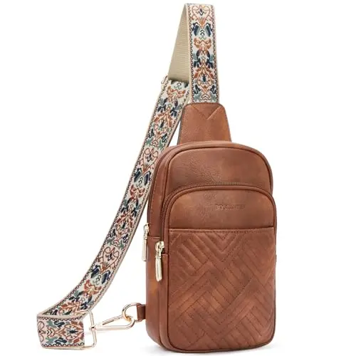 BOSTANTEN Quilted PU Leather Sling Bag with an adjustable wide strap