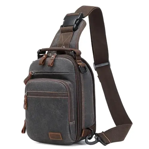 Nerlion waxed canvas and leather sling bag in gray