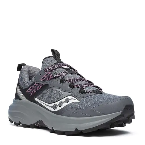 Saucony women's Excursion TR17 wide hiking shoes on a trail
