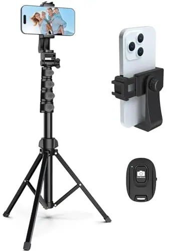 Liphisy 64-inch sturdy aluminum phone tripod with remote