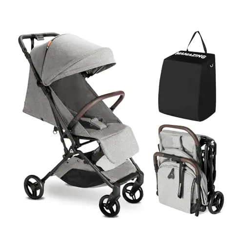 MAMAZING Ultra Air lightweight travel stroller in grey folded compactly