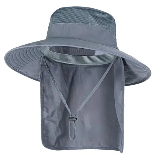 Generic dark grey bucket hat with neck flap and wide brim
