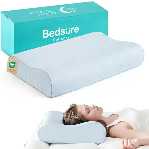 Bedsure blue cervical neck pillow with cool-touch cover