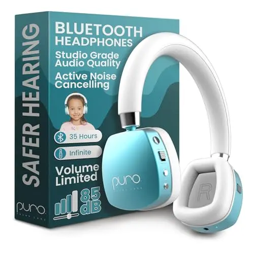 Puro Sound Labs PuroQuiet Plus teal noise cancelling Bluetooth headphones for kids