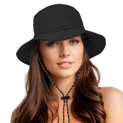 Durio black waterproof bucket hat folding into a small pouch
