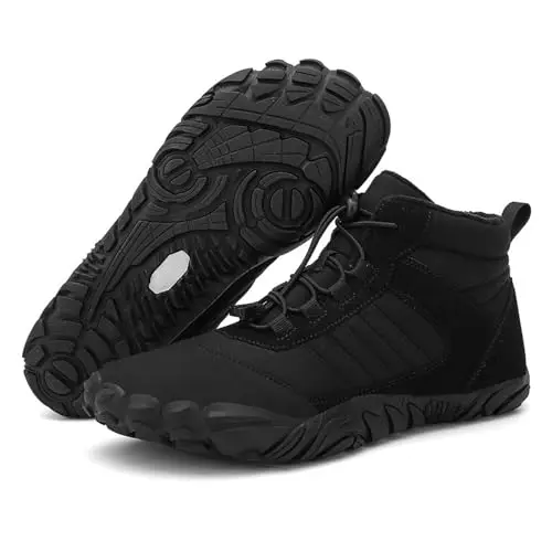 CERYTHRINA minimalist barefoot-style winter boots in black with a wide toe box.
