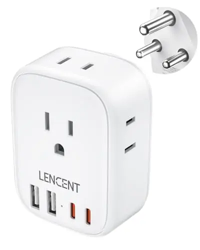 LENCENT white travel adapter with four outlets and four USB ports