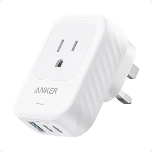 Anker compact USA to UK travel plug adapter with multiple charging ports