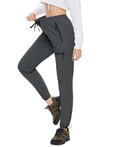 SEVEGO women's tall athletic cargo pants in gray, featuring an elastic waist and adjustable ankle cuffs.