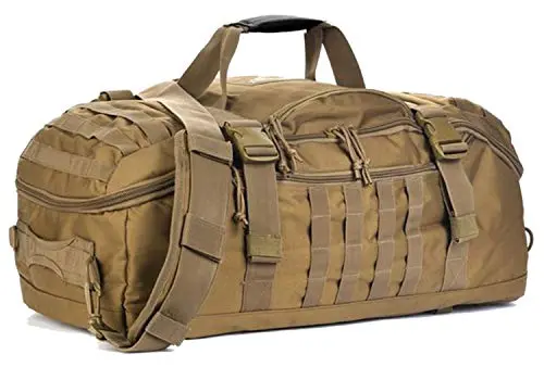 Miramrax tactical coyote brown duffle bag with backpack straps and MOLLE webbing