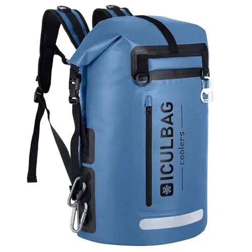 Iculbag Blue collapsible roll-top PVC cooler backpack